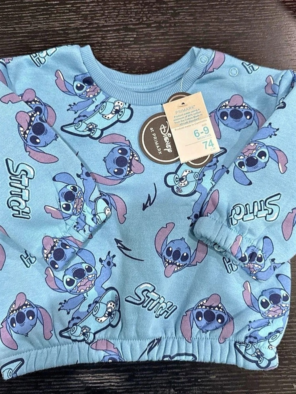 Disney Stitch Sweatshirt Blue Baby 6-9 Months NWT